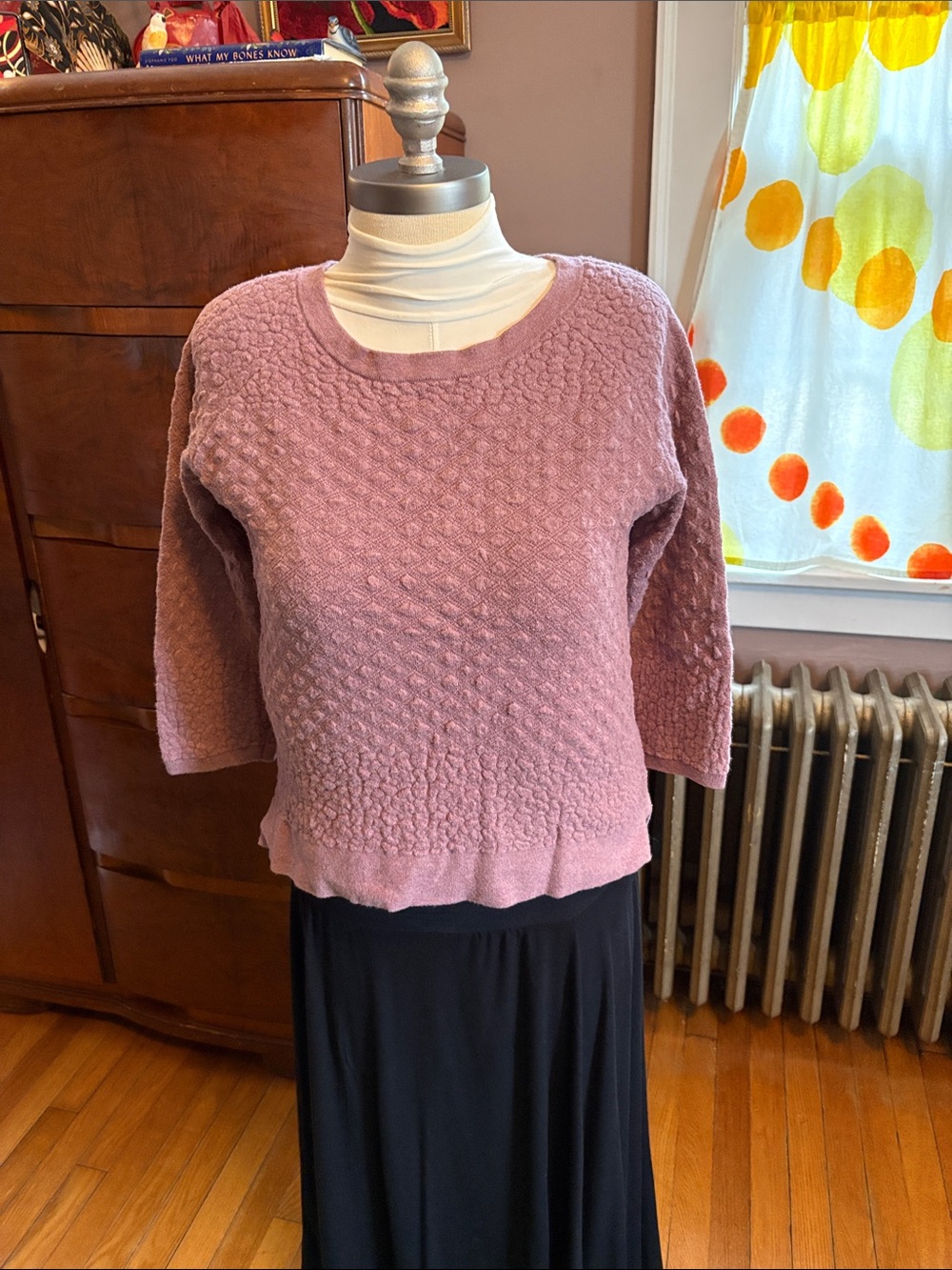 Anthropology Field Flower Dusty Rose Chunky Crewneck Sweater cotton/cashmere mix